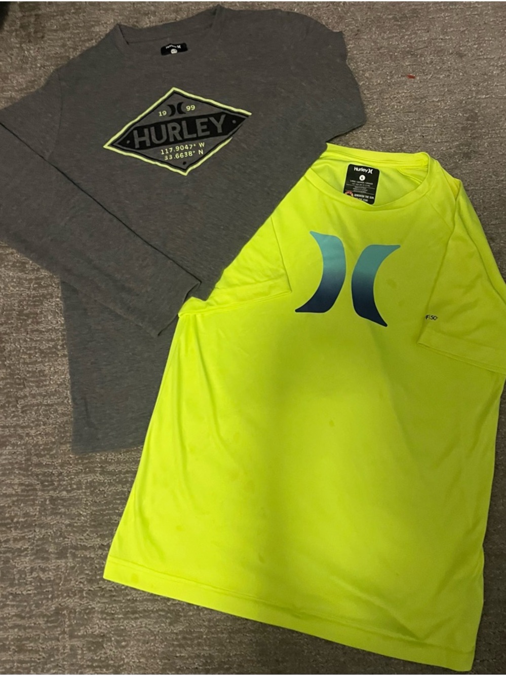 Hurley Gray Long Sleeve & Neon Yellow Hurley Logo Tee - 2 Pack